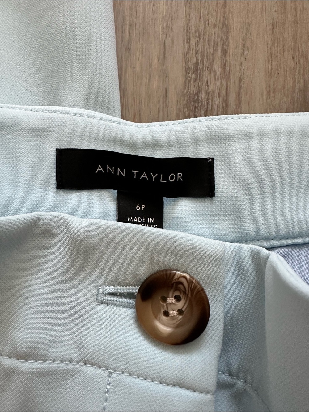 Ann Taylor Pale Blue Women's Pants with Marbled Button - Picture 2 of 6